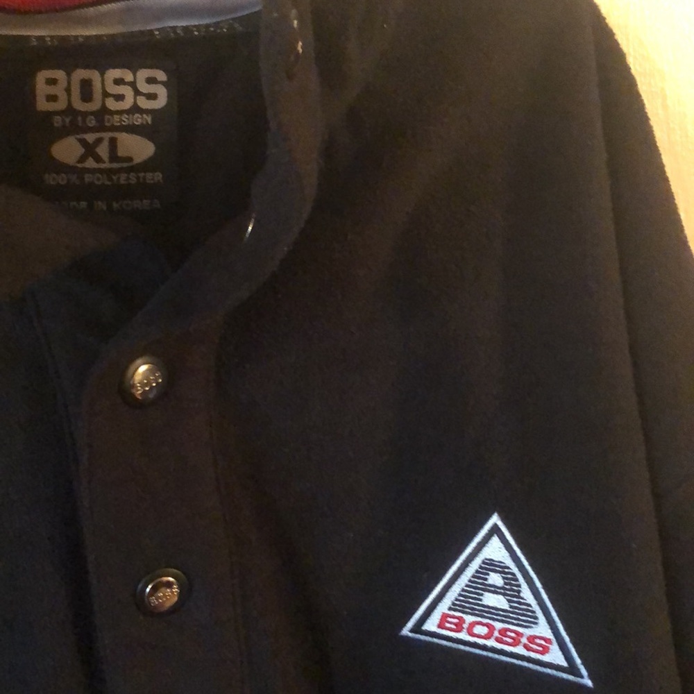 Vintage boss by ig design Quater Button Fleece Black Shirt Size XL